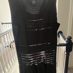 INC International Concepts Black Sheer Stripes Tank Top Dreaa